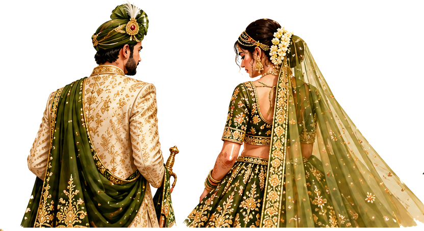 Nitesh and Neetu in traditional wedding attire